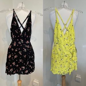 Bundle of 2: Free People Sz 0 Rompers-NWT Electric Yellow & NWOT Black at Night
